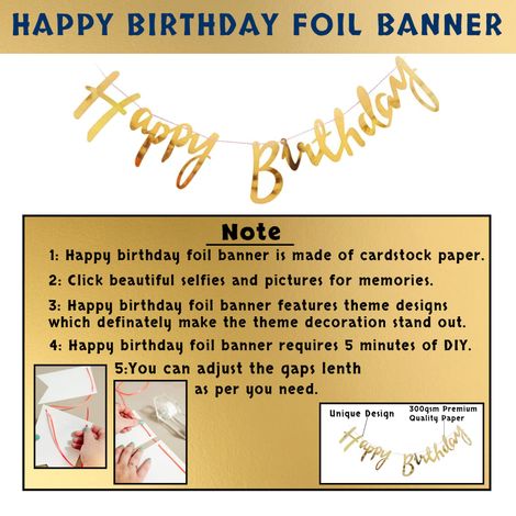 Party Propz Golden Birthday Decoration Items - 47 Pcs | Banner-Metallic Balloons-Glue Dot and More